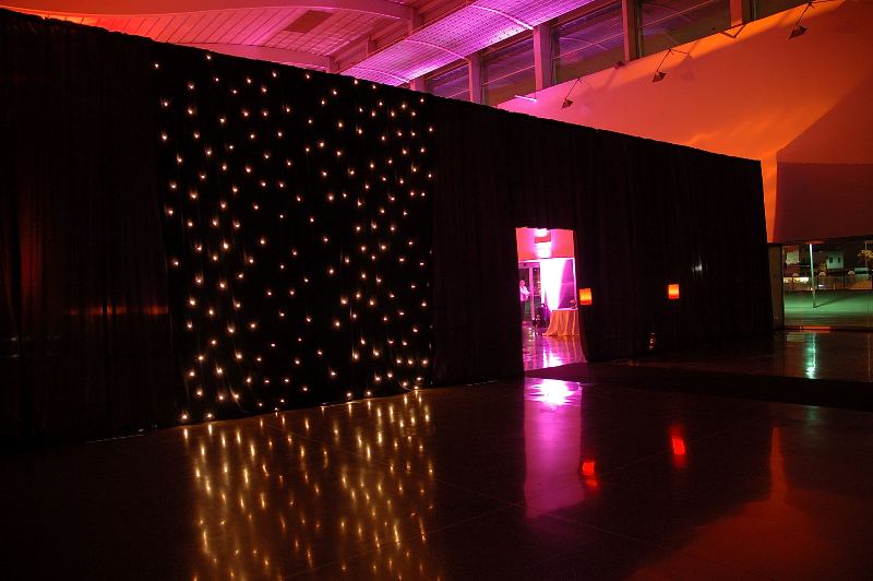 Black pipe and drape masking system installed for an event in Barcelona