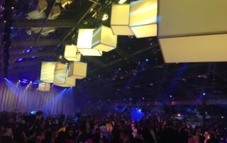 Corporate event lounge area with rental furniture and decor in Barcelona