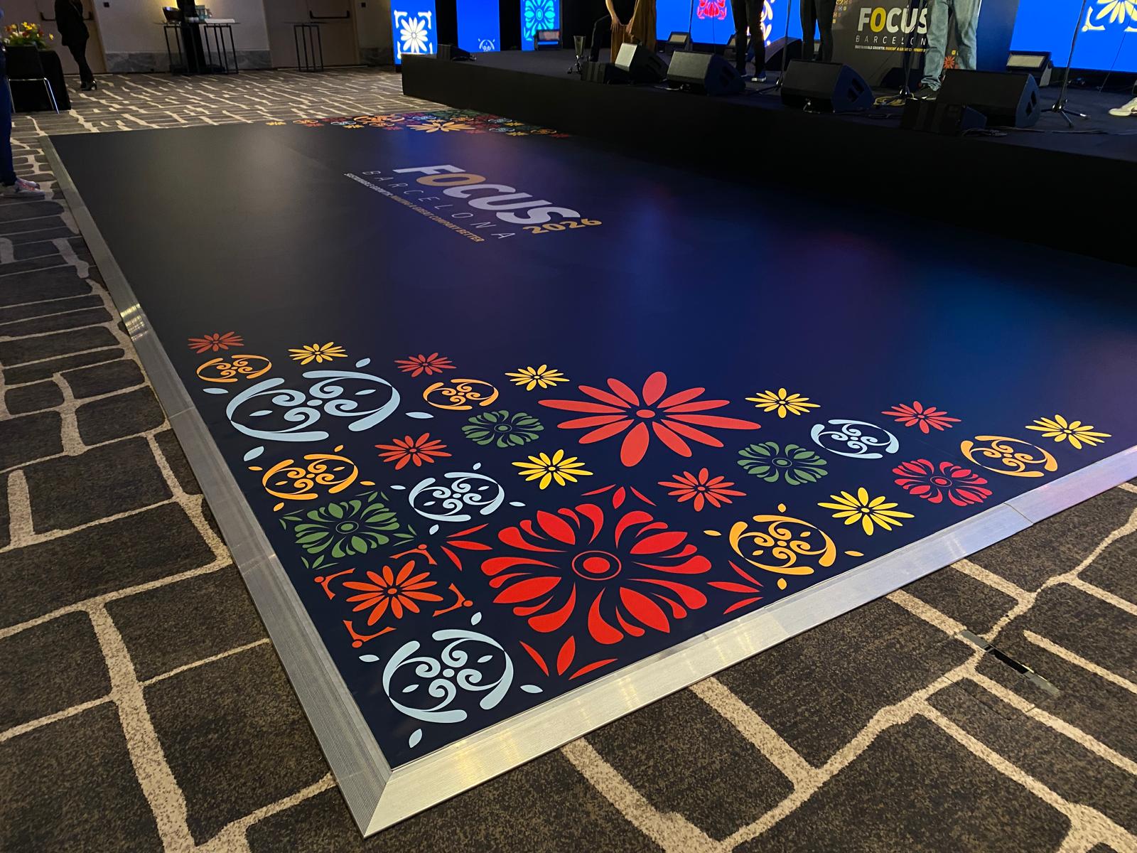 Large format event printing for dancing floor in Barcelona by Saez Decom.